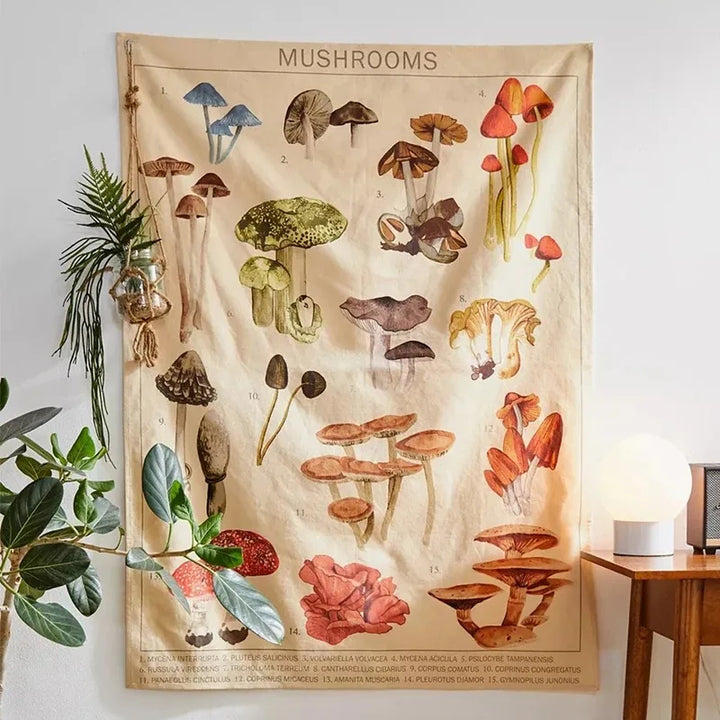 Mushroom Botanical Print Tapestry Wall Art