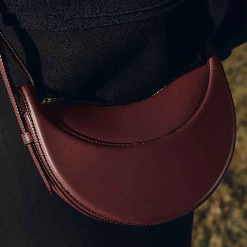 French Genuine Leather Crescent Shoulder Bag