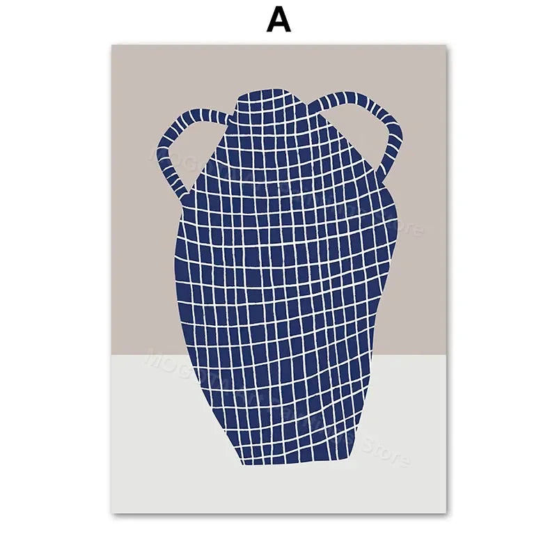 Retro Abstract Line Girl Vase Canvas Wall Art