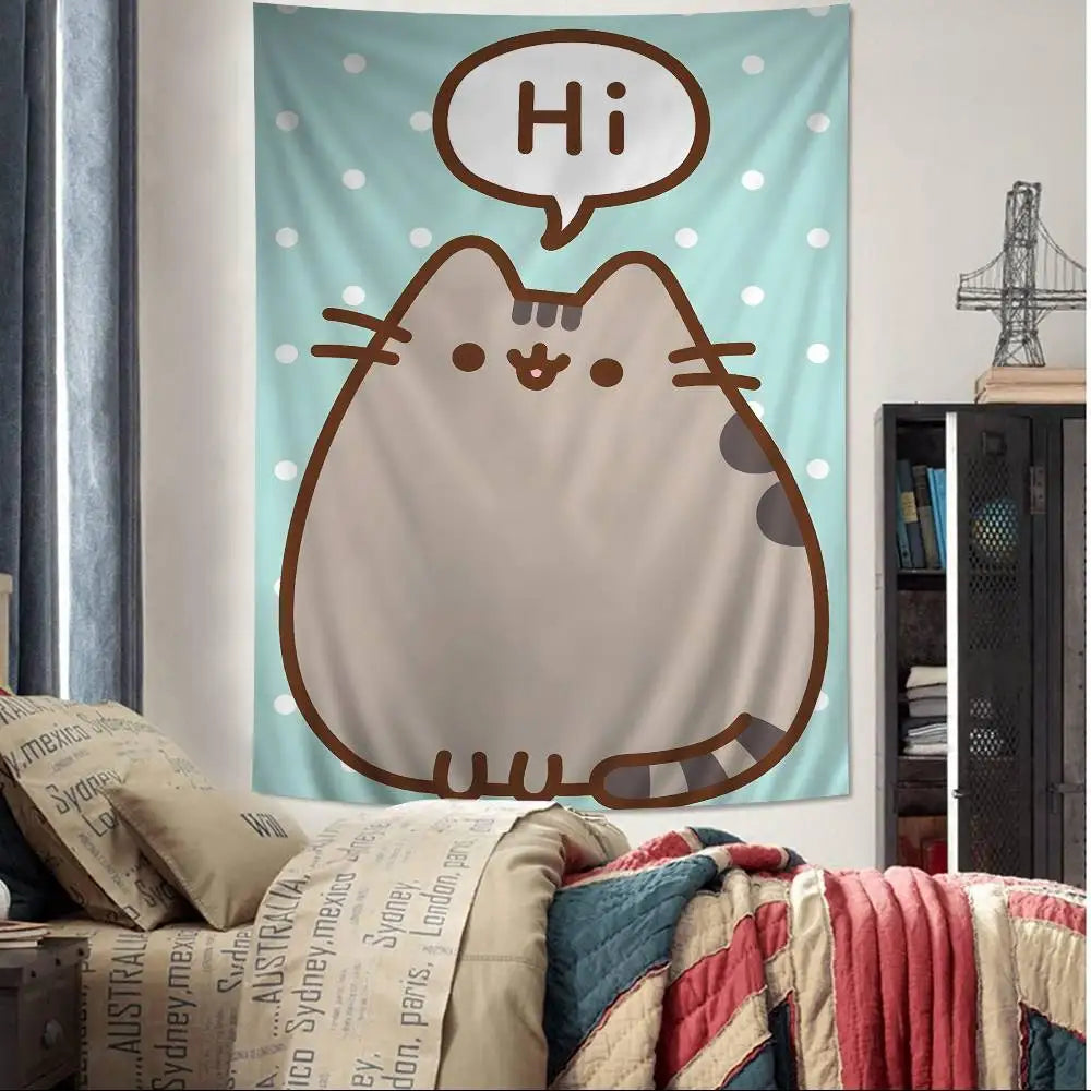Cute Pusheen Cartoon Colorful Tapestry
