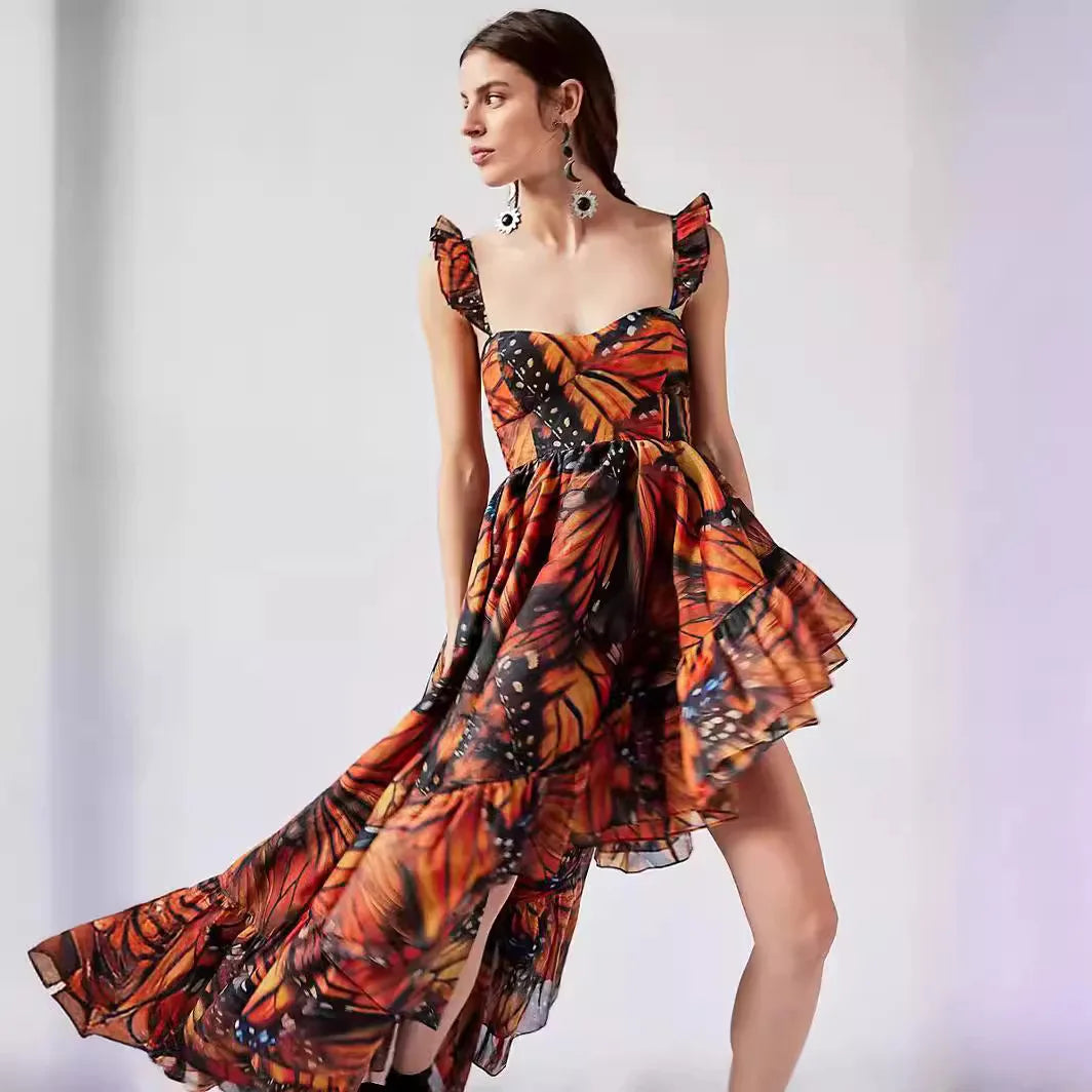 Floral Print Sleeveless Chiffon Midi Dress