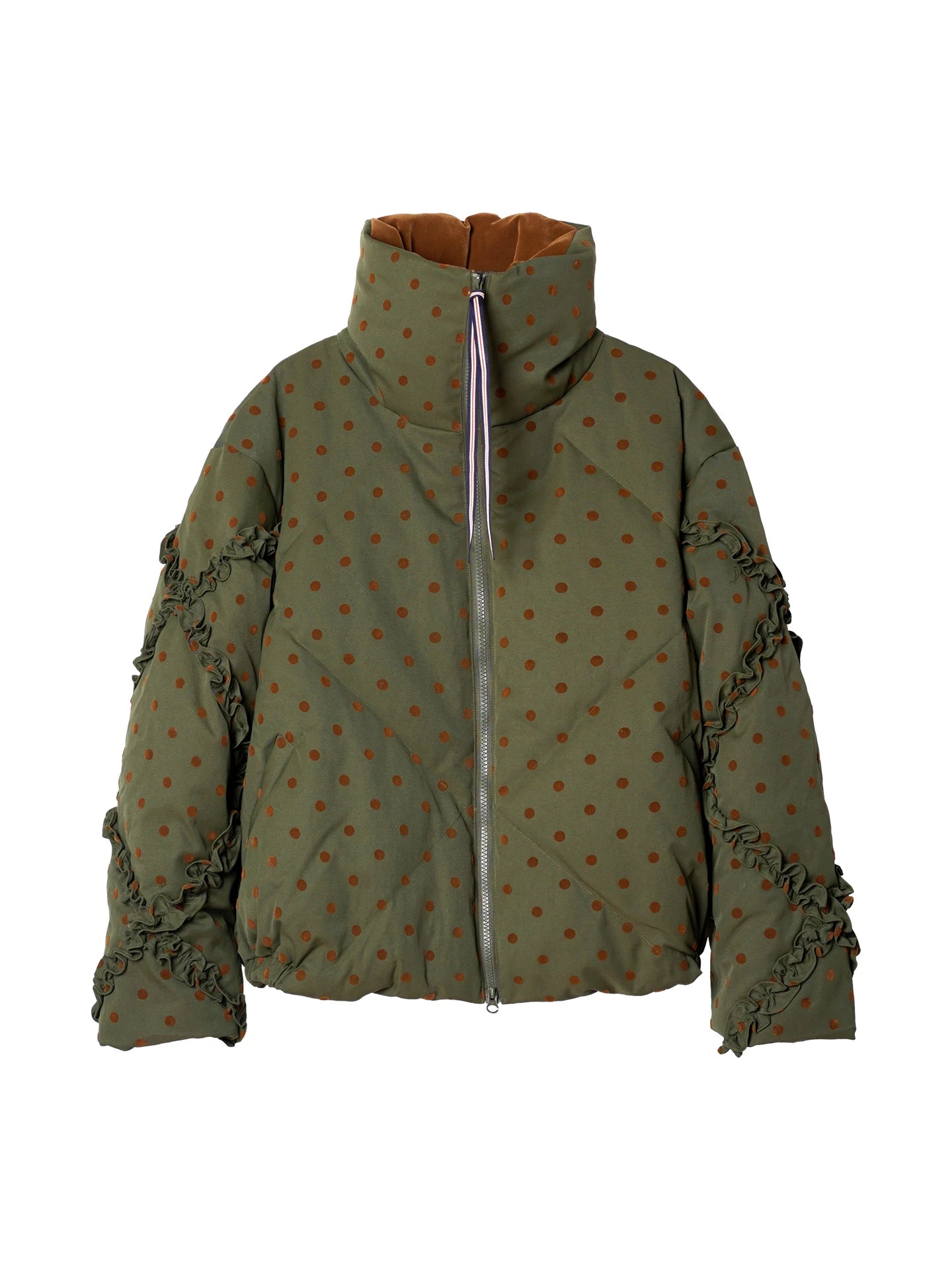 Polka Dot Ruffle High-Neck Down Jacket
