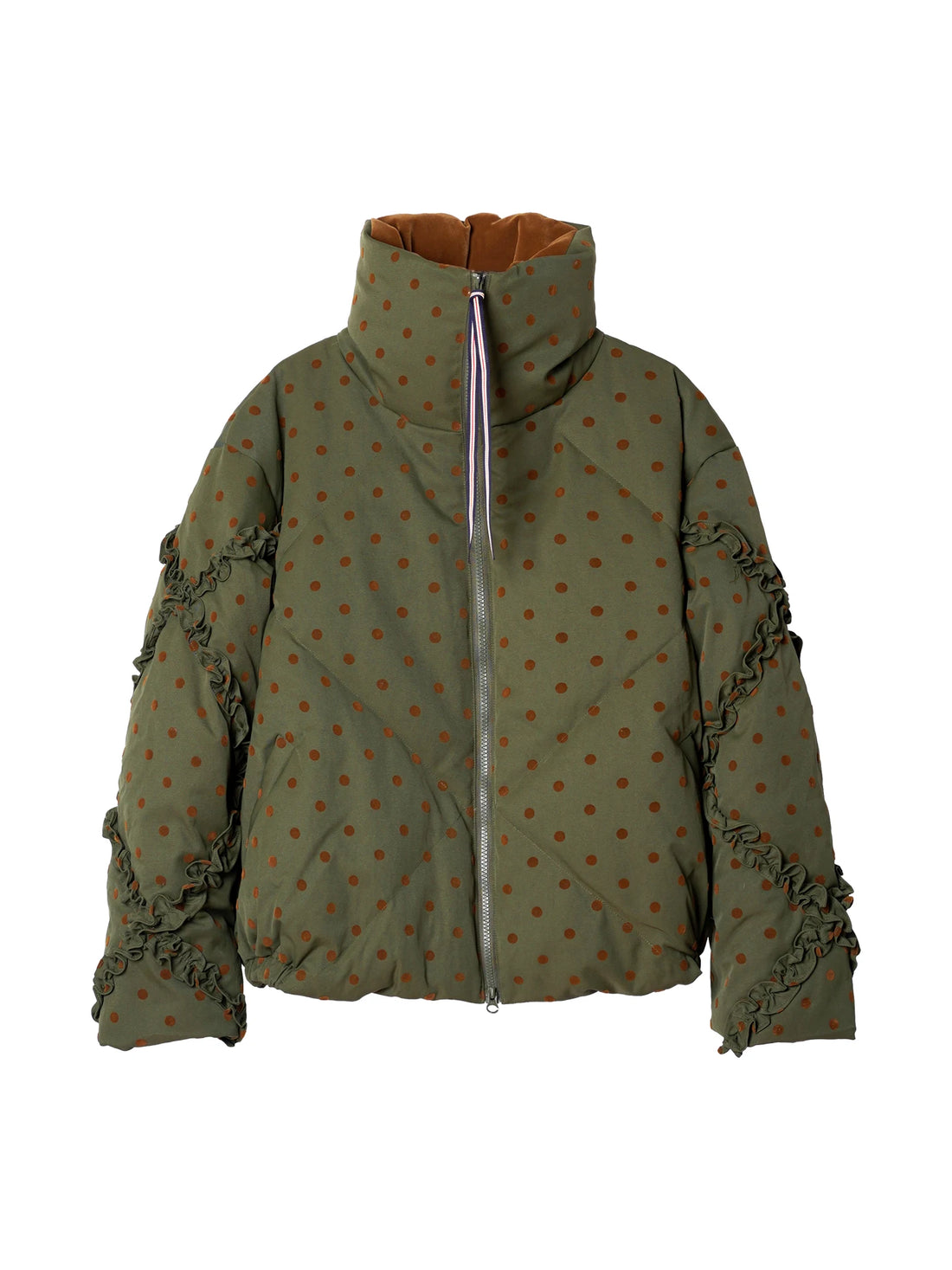 Polka Dot Ruffle High-Neck Down Jacket