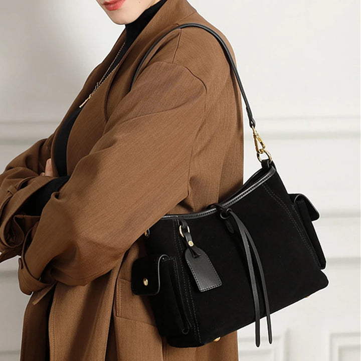 Cowhide Genuine Leather Bucket Shoulder Bag