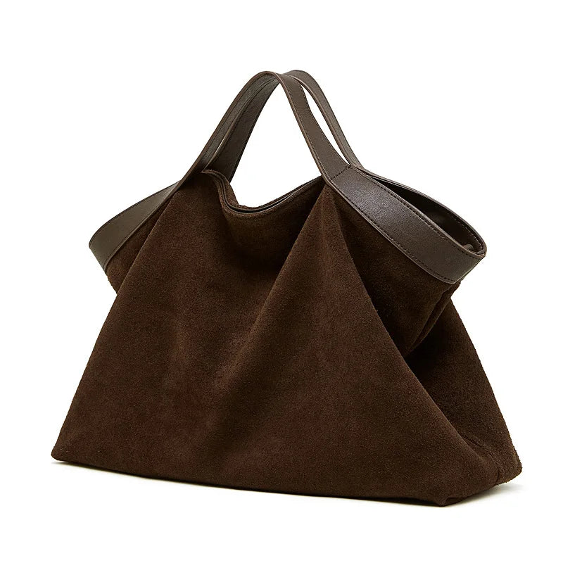 Genuine Cowhide Suede Hobo Tote Bag