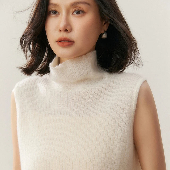 100% pure cashmere pullover vest autumn/winter new women's vest casual solid color knitted sleeveless sweater high neck Tops