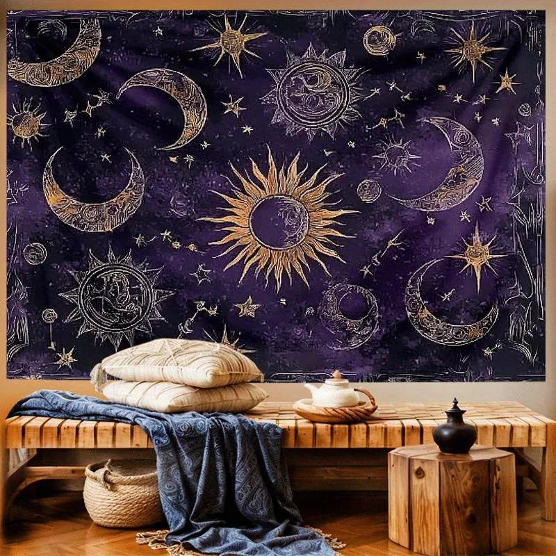 Mystical Astrology Sun Moon Star Tapestry