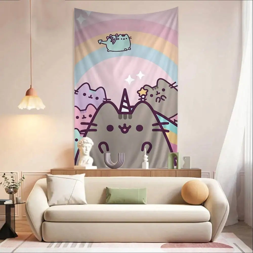 Cute Pusheen Cartoon Colorful Tapestry