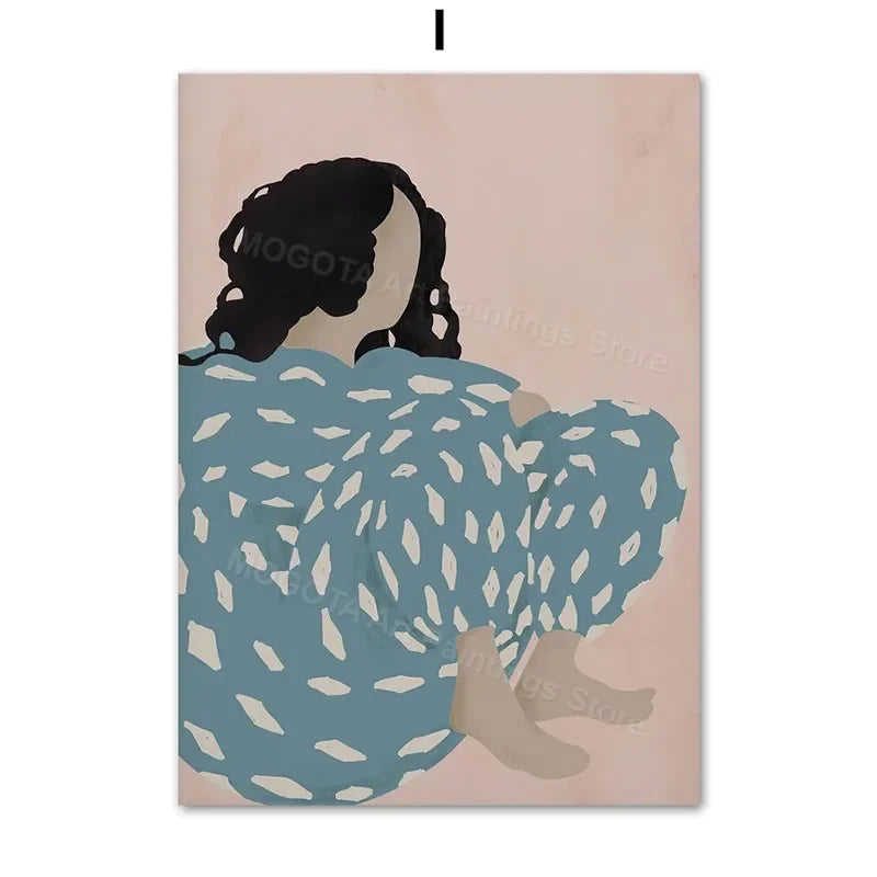 Retro Abstract Line Girl Vase Canvas Wall Art