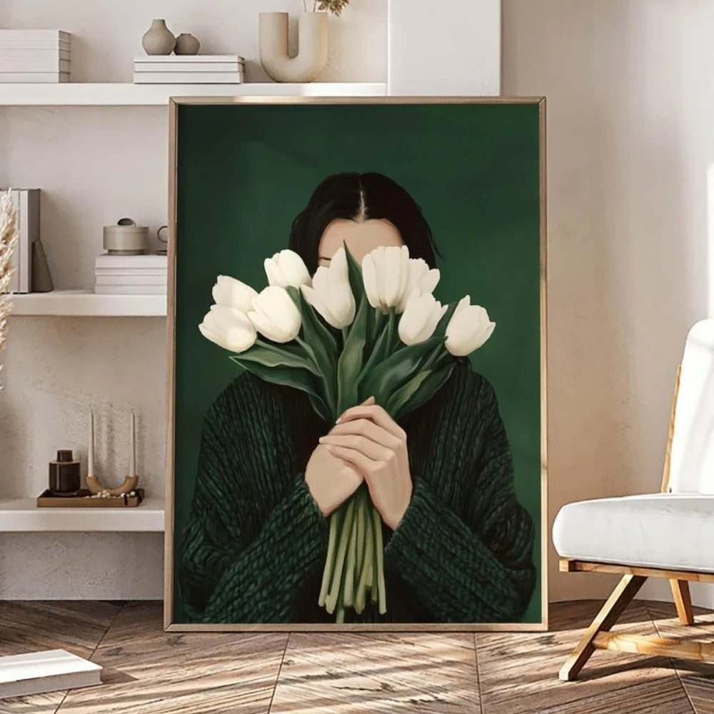 Emerald Green Abstract Tulip Woman Canvas Art