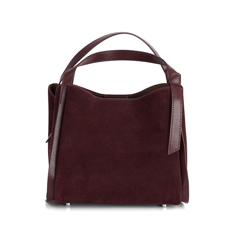 Cowhide Suede Genuine Leather Bucket Tote Bag
