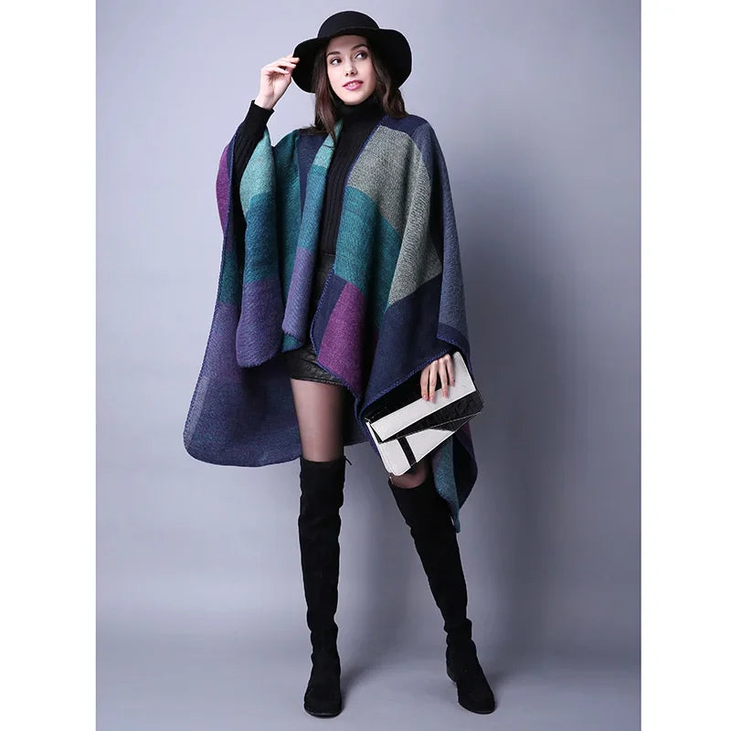 Winter Imitation Cashmere Poncho Cape Wrap