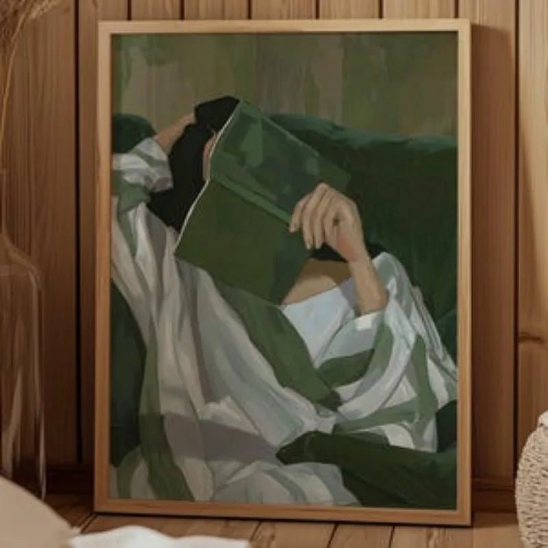 Emerald Green Reading Woman Canvas Wall Art