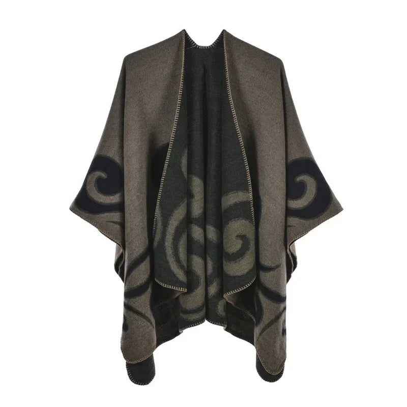 Winter Imitation Cashmere Poncho Cape Wrap