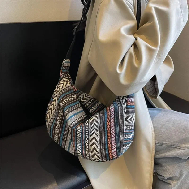 Tribal Striped Canvas Crossbody Bag