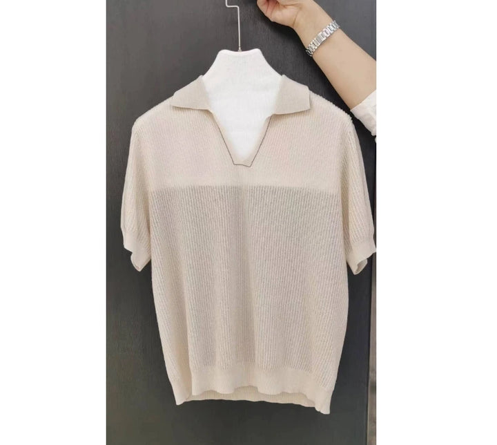 Women’s Knitted V-Neck Pullover Polo Sweater
