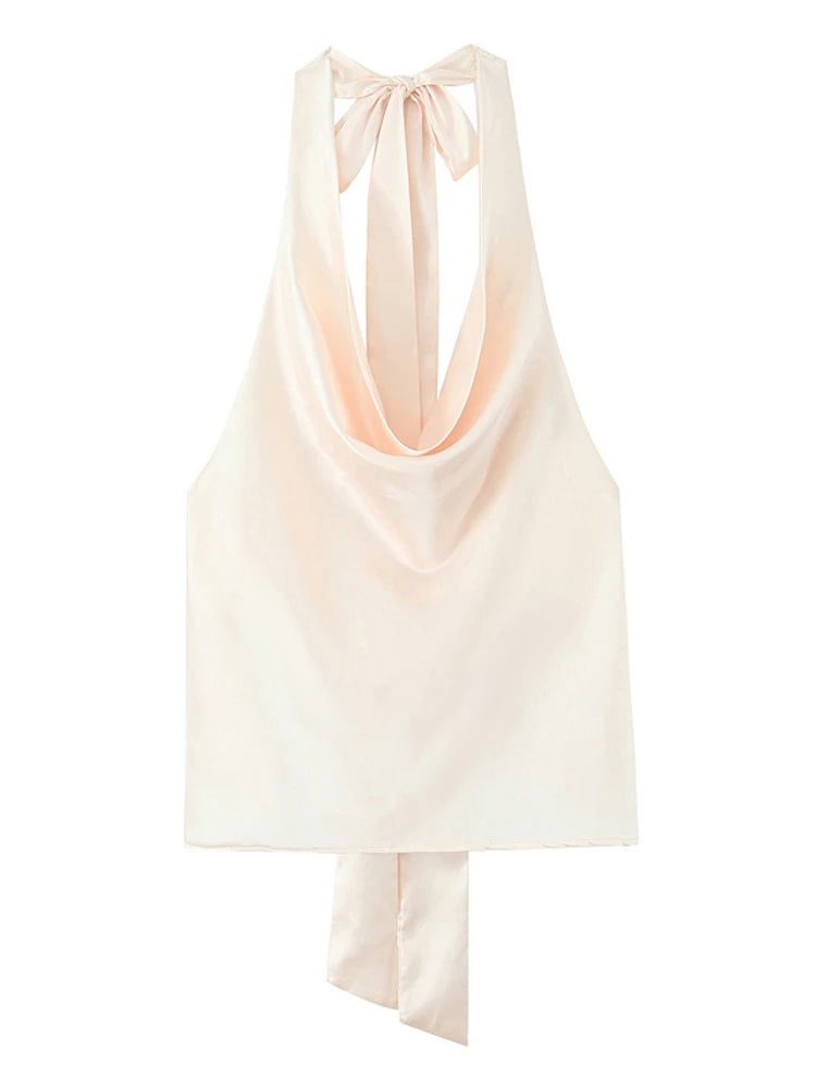 Women’s Satin Halter Neck Sleeveless Summer Top