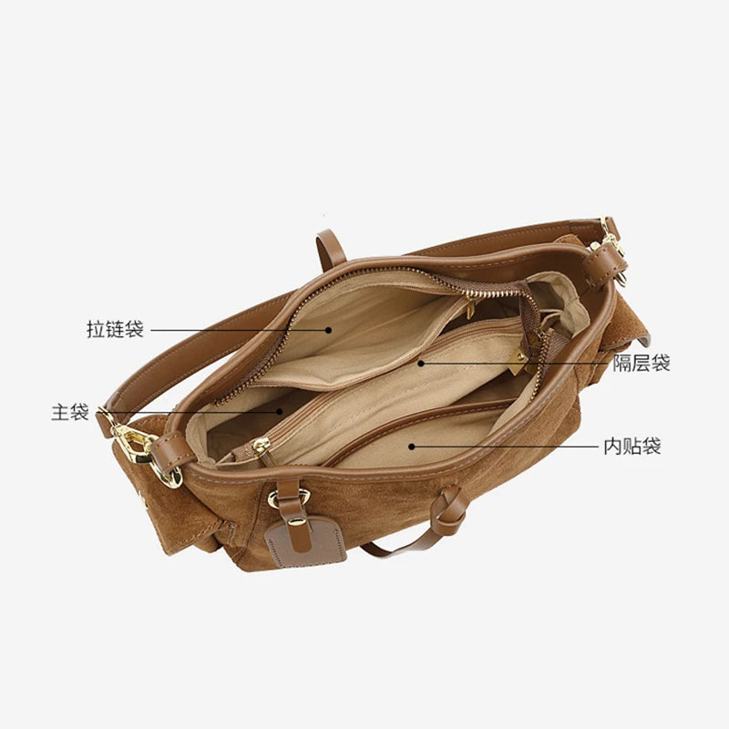 Cowhide Genuine Leather Bucket Shoulder Bag